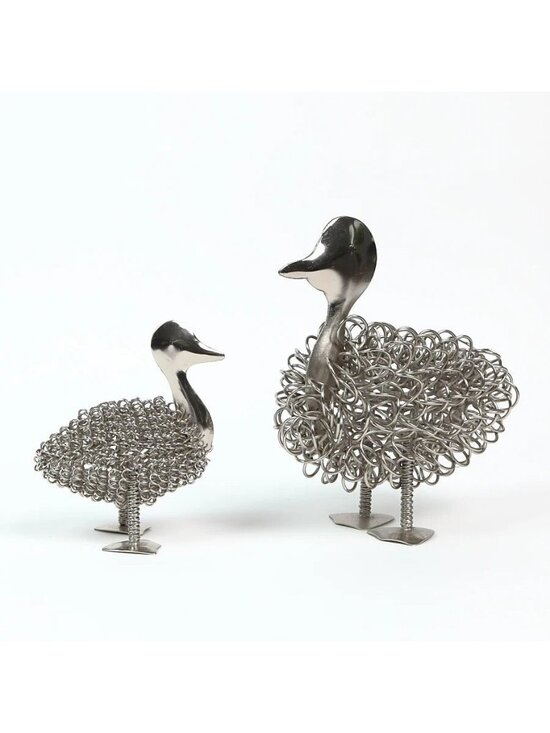 Unknown Other - Wiggle Duck & Duckling Nickel silver colored sculpture, rustic farmyard metal